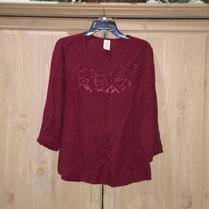 🆕Burgundy Embroidered Blouse Faded Glory
